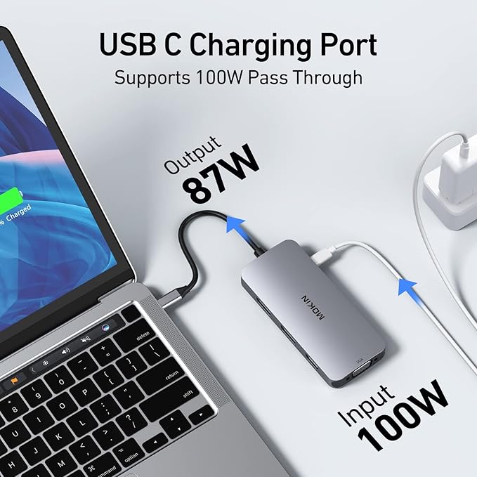 USB C Docking Station Dual DisplayPort, 8 in 1 USB Hub with 2 DP, HDMI, VGA, USB C 2.0, A 2.0, PD Charging Port, Multi Monitor Adapter for Dell/HP/Lenovo Laptops