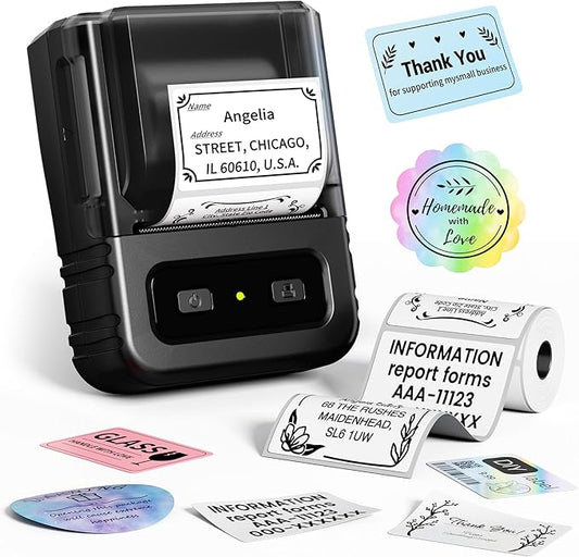 Label Maker, M102 Label Printer Bluetooth Label Machine with Tapes 1000+ Icons 300+Templates for Small Business, Office, Home, Kid School Items, Black
