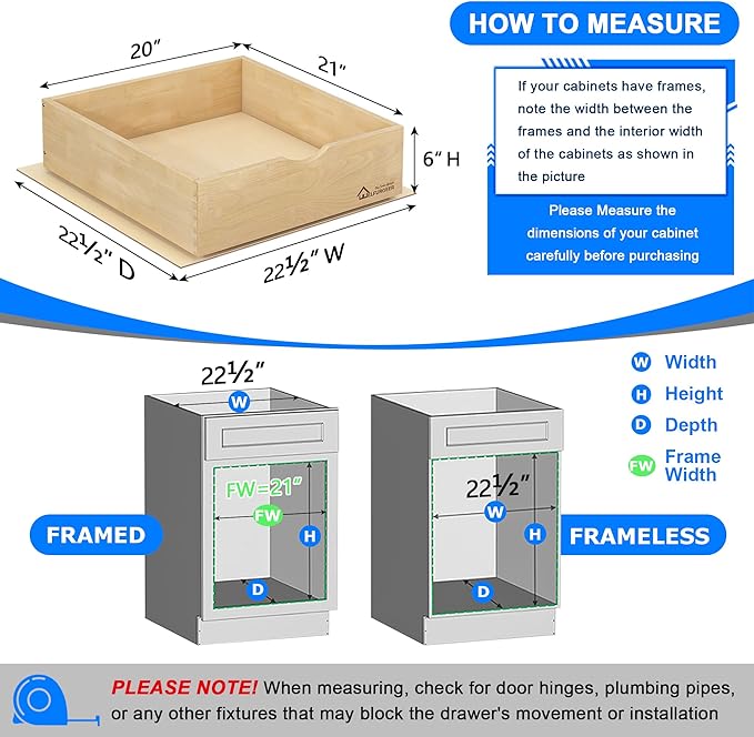 WelFurGeer Soft Close Pull Out Drawer for Kitchen Cabinets, 20" W x 22" D Pull Out Cabinet Organizer, Heavy-Duty Cabinet Organizer with Easy Installation, Space-Saving Pullout Drawer for Home, Kitchen