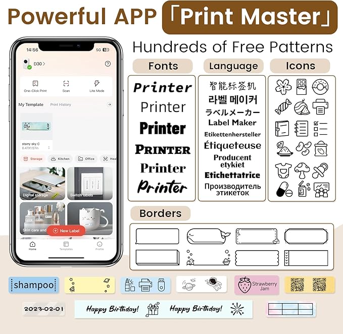 Phomemo D30 Label Maker, Bluetooth Mini Label Maker Machine, Portable Thermal Printer Small Rechargeable Labeler for Kids School Classroom Teacher Supplies, Home Office Labeler Works with Tablet/Phone