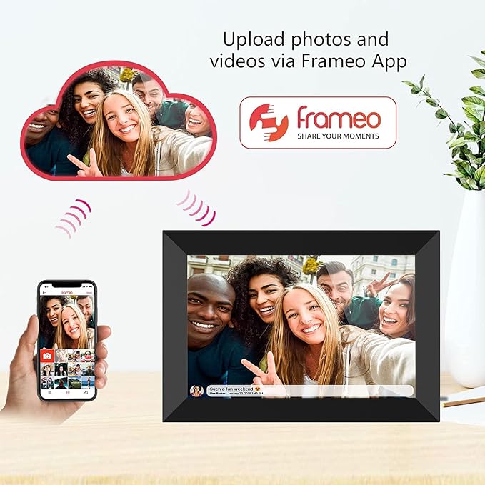 YENOCK FRAMEO Digital Photo Frame WiFi 10.1 Inch HD IPS LCD Touch Screen, 32GB Memory, Auto-Rotate, Wall-Mountable, Easy Setup to Share Photos & Videos via Free App from Anywhere