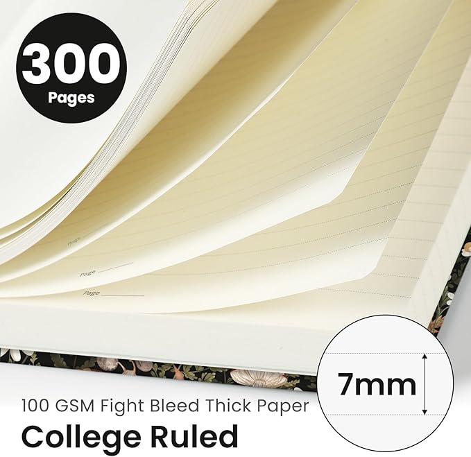 Lined Spiral Notebook Journal for Work, 300 Pages Thick B5 (7.1"x10") College Ruled Journal for Women & Writing, Hardcover Notebook for Note Taking, Perfect for Office Home School Supplies, Mushroom