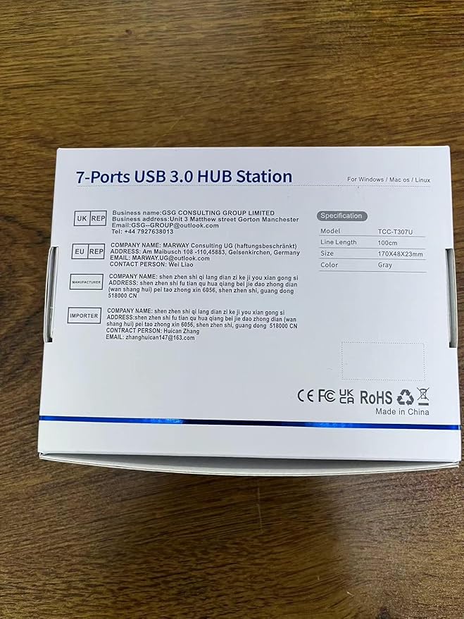 Powered 7-Port USB 3.0 Hub, USB C to 7 Ports USB Data Hub Splitter with Individual LED On/Off Switche, 3.3FT Cable, 12V/3A Power Adapter, for Laptop MacBook Pro/Air PC (Aluminum Gary)