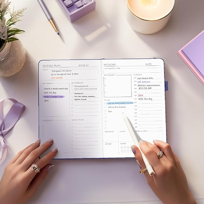 Undated Weekly Planner for 2025, Forvencer Simplified Daily & Weekly & Monthly Calendar Planner, Cute Daily Organizer Notebook, Agenda Journal to Track Goals & Tasks, Start Anytime, A5 Size, Purple