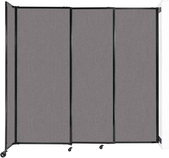 Wall-Mounted Sliding StraightWall Room Divider | Adjustable Widths | Locking Wheels | Room Separator | Up to 7'2" Wide x 6'10" Tall Slate Fabric Panels