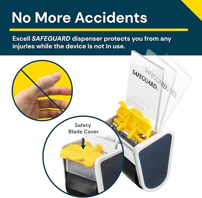 Excell EC-206 Safeguard Packing Tape Dispenser (2" Wide): Retractable Blade Cover for Safety, Push Flap for Smooth Cutting, and one-Hand use. Ideal for Shipping and Carton Sealing.(2Pack)