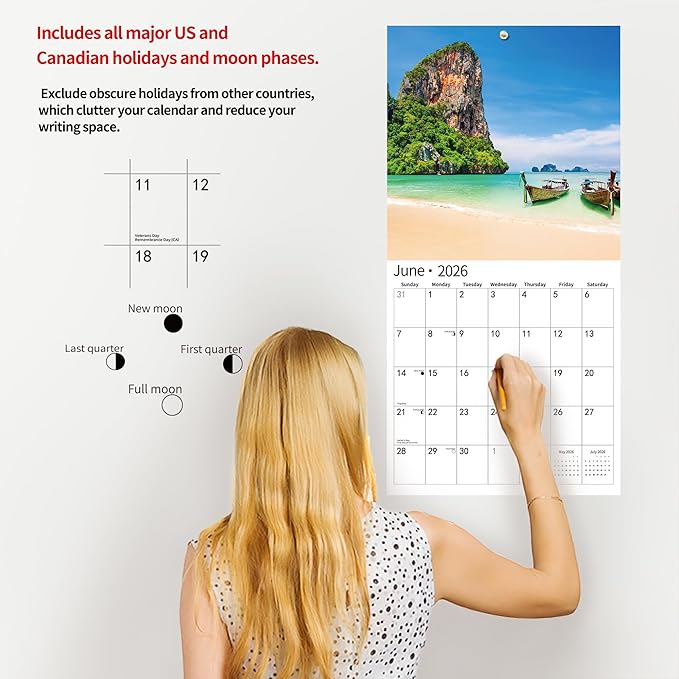 2026 Wall Calendar,Calendar 2026, July 2025 - December 2026, Wall Calendar Island Serenity, 12" x 24" Opened,Full Page Months Thick & Sturdy Paper for Gift Perfect Calendar Organizing & Planning