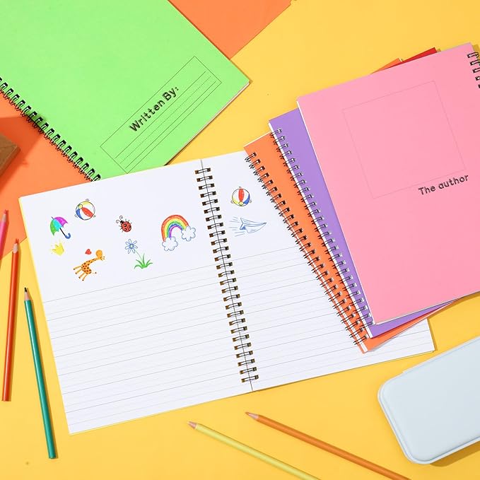 Henoyso 20 Pcs 100/50 Sheets Primary Composition Notebook K-2 Bulk Spiral Primary Journal Drawing Handwriting Practice for Kids Kindergarten 1st 2nd Back to School Supplies (Pastel Color,50 Sheets)