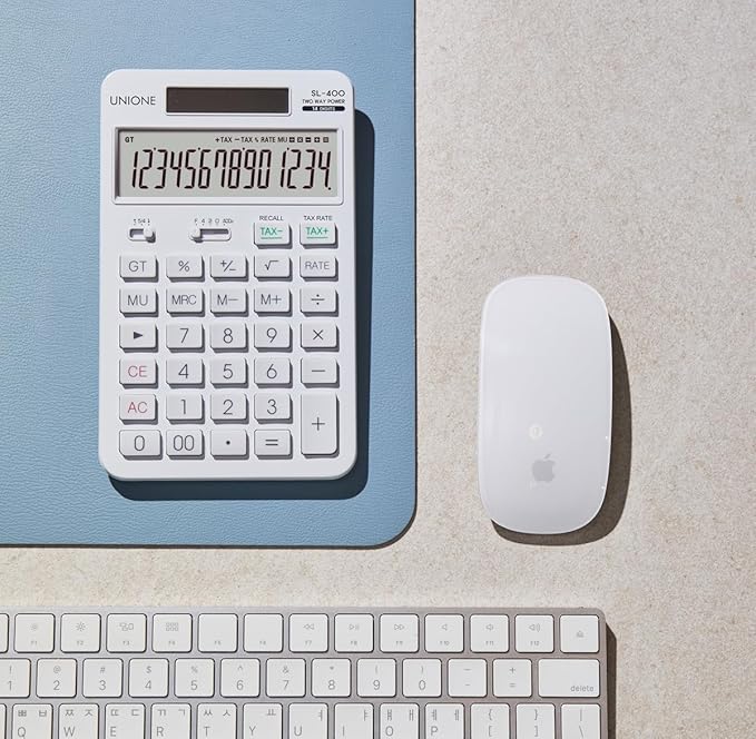14 Digits Desktop White Calculator with a Bright LCD, Dual Power Handheld Desktop. Color. Business, Office, High School