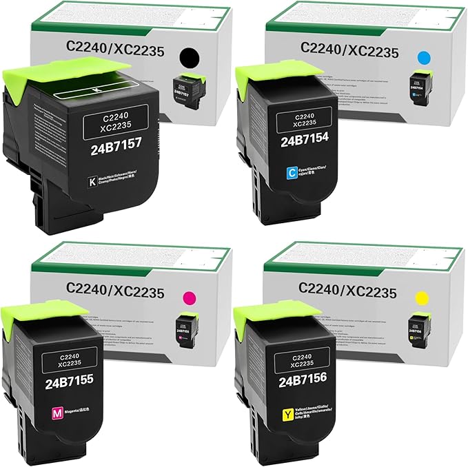 Remanufactured Toner Cartridge Replacement for Lexmark 24B7154 24B7155 24B7156 24B7157 C2240 XC2235 Laser Printer (High Yeild, 4-Pack)