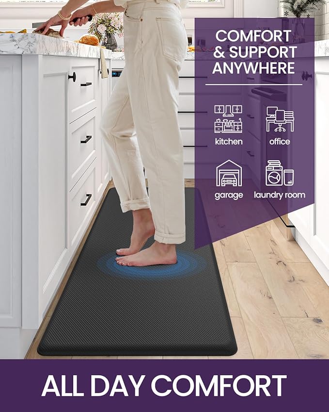 DEXI Kitchen Mat Cushioned Anti Fatigue, Non Slip Waterproof Comfort Standing Floor Rug for Kitchen, Office, Sink, Laundry, 39x20, Black