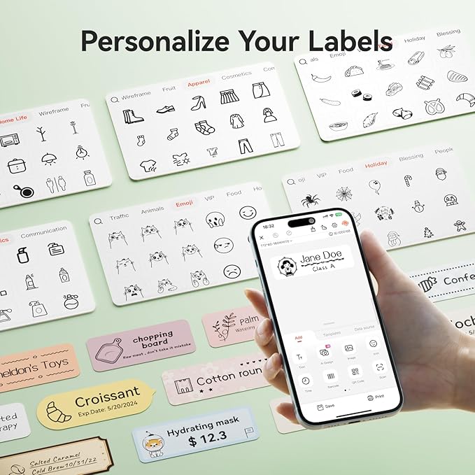 NIIMBOT Label Maker Machine Bluetooth Label Printer for School Home Office Organization, Wireless Mini Labeler D110 Upgraded Version, Label Machine with Label, Green