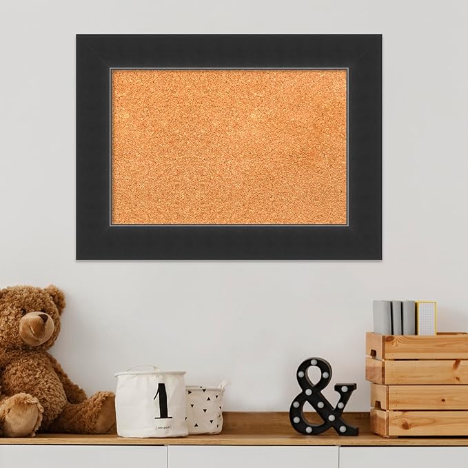 Amanti Art Natural Cork Board for Wall, 17x23 Vision Board with Black Wood Frame, Small Corkboard Office Decor for Home Organization, Modern Corkboard Pinboard to Display Items for Home Organization
