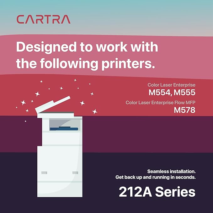 CARTRA 212A Toner Cartridges 4 Pack with Chip Compatible for HP 212A W2120A 212X W2120X for HP Color Laserjet Enterprise M555dn M554dn M555x M554 M555 MFP M578 Series Printer Ink (BK/C/Y/M).