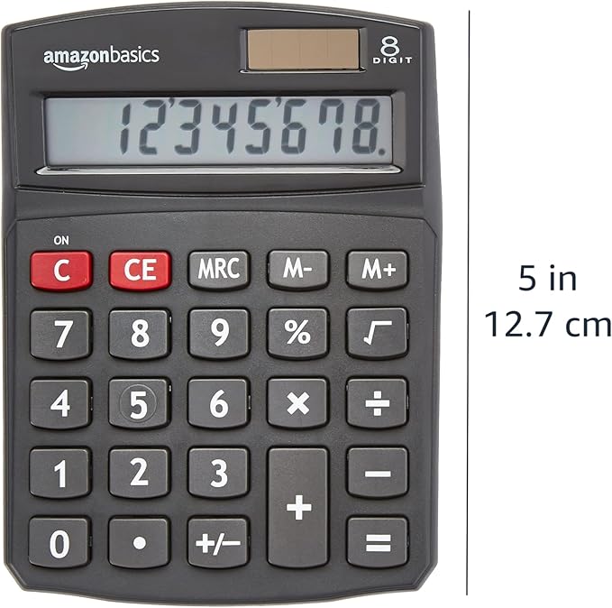 Amazon Basics LCD 8-Digit Desktop Calculator, Portable and Easy to Use, Black, 1-Pack
