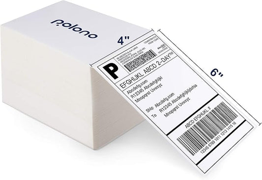 POLONO Genuine 4" x 6" Direct Thermal Shipping Label, Thermal Label (Pack of 500), Perforated Fanfold Labels Compatible with POLONO PL80E, PL70E, PL60 Label Printer, BPA & BPS Free, Commercial Grade