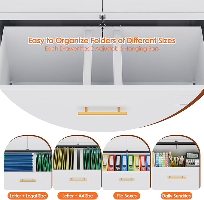 Aobabo Metal 1 Drawer Office File Cabinet with Lock and 2 Doors, Office Steel Files Cabinet with Wheels, Legal/Letter A4 Size, Assembly Required, White