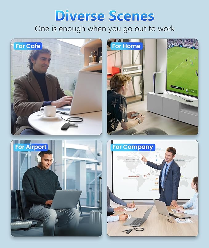 Aceele USB Hub 3.0 Splitter with 2 USB-C and 2 USB-A, 4 Ports Ultra-Slim Multiport Expander Adapter with 4ft Extension Long Cable Cord, USB Extender for Desktop, Computer, PC, Laptop, iMac and More