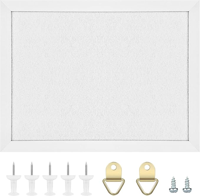 TORASO Cork Board Bulletin Board, Cork Boards for Walls with Pins, Eye Bolts, gaskets, Screws, Pin Board for Office, School and Home (White, 17“x23-1P)