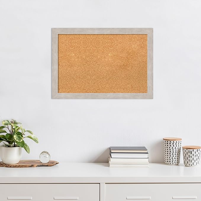 Amanti Art Natural Cork Board for Wall, 19x27 Vision Board with Silver Wood Frame, Medium Corkboard Office Decor for Home Organization, Casual Corkboard Pinboard to display items for home organization