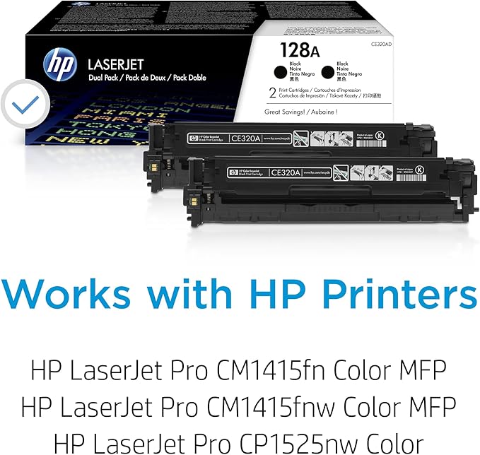 HP Original 128A Black Toner Cartridges (2-pack) | Works with LaserJet Pro CM1415 Color, CP1525 Color Series | CE320AD