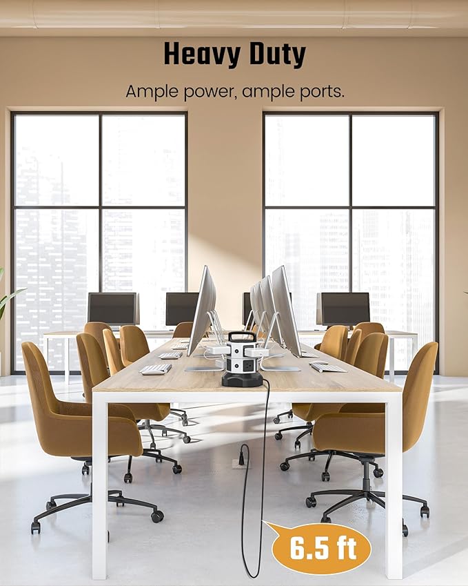 Tower Surge Protector Power Strip, JACKYLED Extension Cord with Multiple Outlets, 8 Outlets 4 USB Ports(2 USB C) 1625W/13A Retractable Cord Charging Station with 1050J Protection, Home Office Supplies