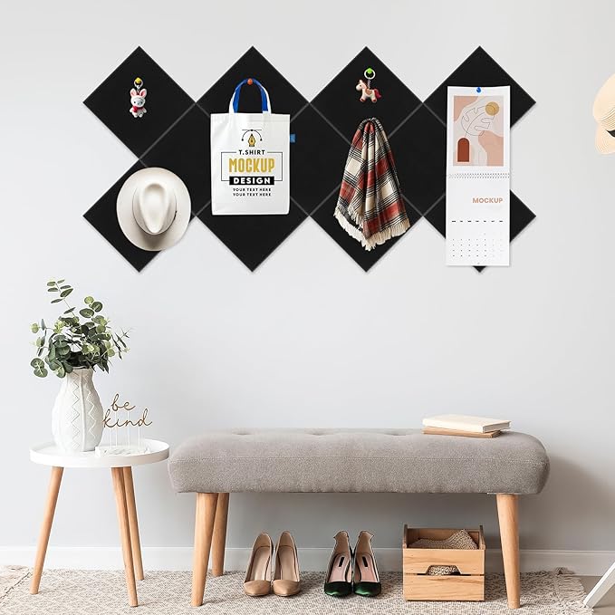 Smarpau Large Cork Board, Black Bulletin Board for Walls 48"x36", 12 Pack Pin Board Felt Wall Tiles with 35 Pushpins 50 Removable Security Stickers, Cork Boards for Office Home Decoration