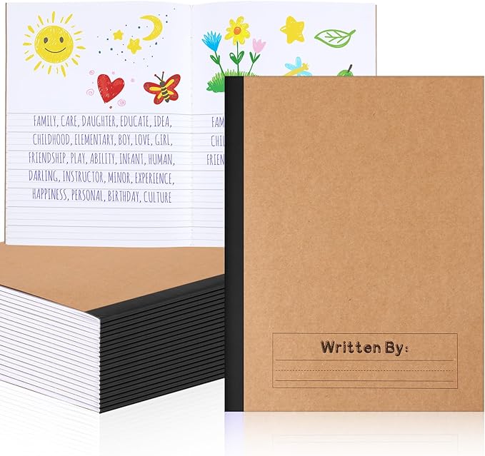 Henoyso 20 Pcs Primary Composition Notebook 9 3/4 x 7 1/2 Inch Kids Journal, Back to School Supplies, K-2 Primary Writing Notebook for Kids Student Draw and Write Story Journal (Black Color)