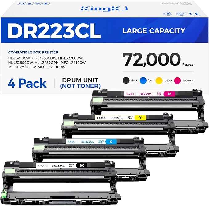 DR223CL DR-223CL Drum Unit (Not Toner)Set 4-Pack Replacement Compatible for Brother DR-223CL Imaging Drum HL-L3270CDW HL-L3210CW MFC-L3770CDW HL-L3290CDW MFC-L3750CDW L3710CW L3230CDW L3230CDN Printer