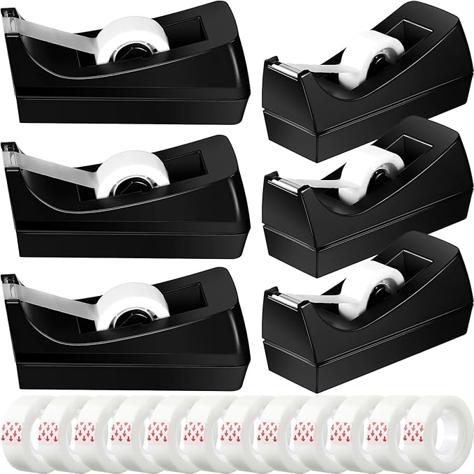 Yahenda 6 Pack Desktop Tape Dispenser Non Skid Base with 0.7 x 985 Inches Invisible Tape Refills Bulk Weighted Roll Dispenser for Office Home School