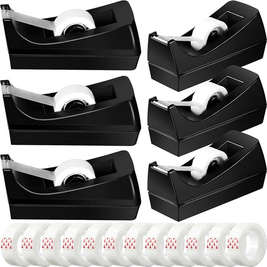 Yahenda 6 Pack Desktop Tape Dispenser Non Skid Base with 0.7 x 985 Inches Invisible Tape Refills Bulk Weighted Roll Dispenser for Office Home School