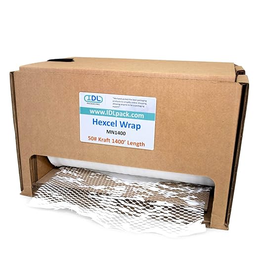 IDL Packaging Original HexcelWrap Honeycomb Packing Kraft Paper 15.25" x 1400' Roll in Self-Dispensed Box, White - The First Patented Interlocking Slit Paper Design for Shipping