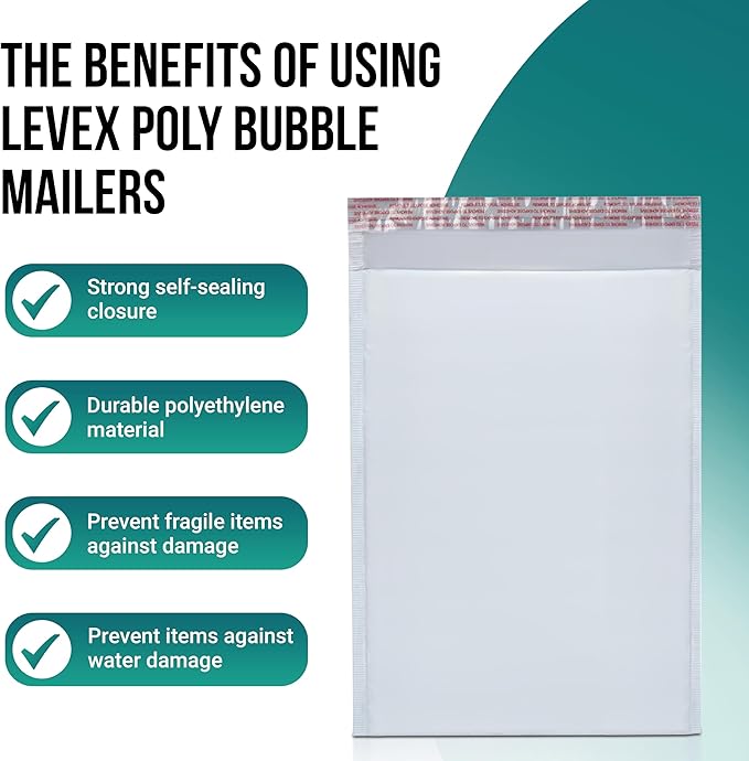 Levex - #4 9.5" x 14.5" [100 Pack] Poly Bubble Mailers, Padded Envelope Mailers, Packing Envelope & Mailing Bags for Shipping