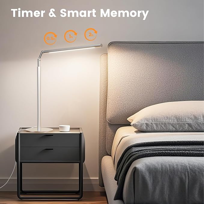 Metal Desk Lamp for Home Office - Foldable LED Table Lamp for Reading, 4 Color & 6 Brightness, 15W Dimmable Desk Light with Flexible Arm, Eye-Caring Desktop Lamp for College Dorm, Silver