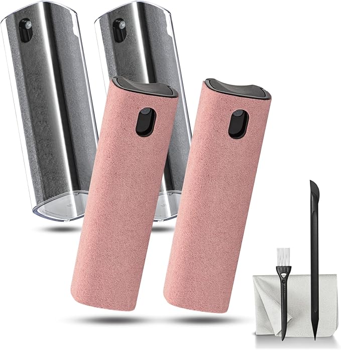 walrfid 4Pcs Car Screen Cleaner, Computer Screen Cleaner Spray and Wipe, Laptop Cleaner Kit for Cleaning iPad, iPhone, Cellphone, Monitor, Macbook Pro, Car Display, Electronic Device Screen, Grey Pink