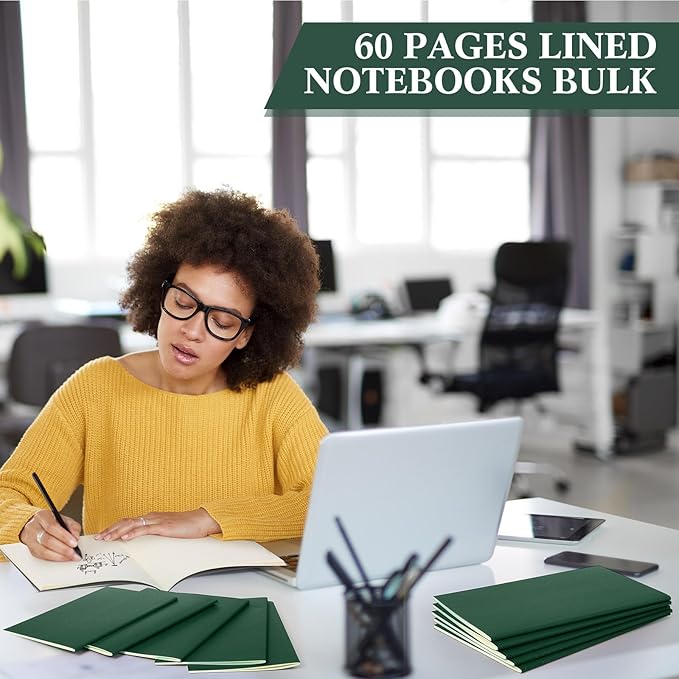 100 Pcs Kraft Notebook Journals 5.5 Inch x 8.3 Inch A5 Softcover Notebooks Bulk for Writing Sketch Office Notepad with 60 Pages 30 Sheets (Green,Lined)