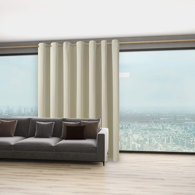 BONZER Room Divider Blackout Curtain Extra Wide Room Darkening Total Privacy Wall Noise Reducing for Living Room, 96L x 120W Inch (8L x 10W ft), 1 Panel, Cream