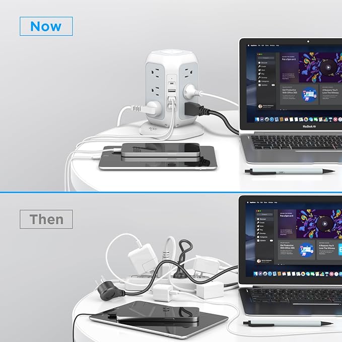 AiJoy Surge Protector Power Strip - 12 AC Outlets, 4 USB Ports (1 USB-C), 10ft Extension Cord, Charging Station with Surge Protection for Home, Office, Dorm