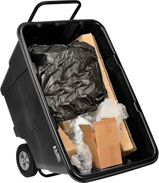 Global Industrial Standard Duty Plastic Tilt Truck 1/2 Cubic Yard Capacity 850 Lb. Capacity, Black, Cart for Construction Commercial Industrial Transportation