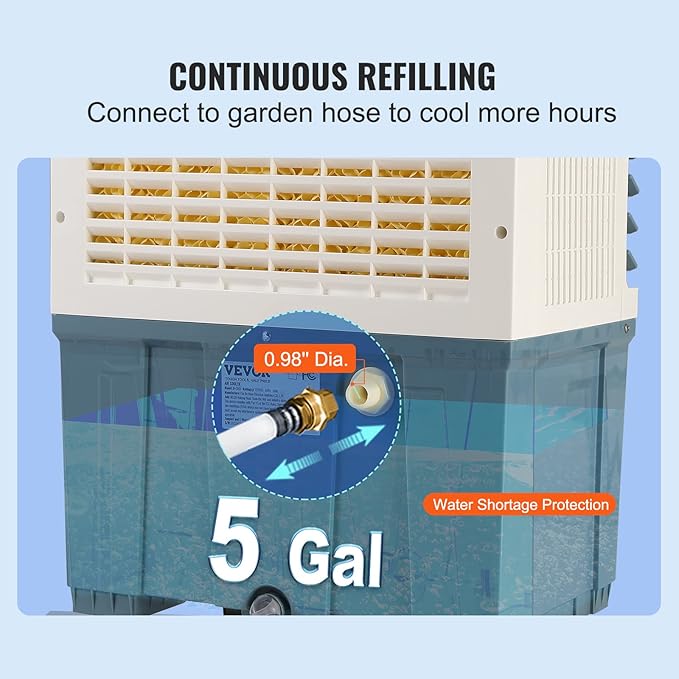 VEVOR Evaporative Air Cooler,100W 1400CFM Swamp Cooler with 5 Gallon Water Tank,Humidifying,3 Modes & Speeds Portable 3-IN-1 Cooling Fan,Energy-Saved Air Cooler for 550 Sq.Ft Indoor or Outdoor
