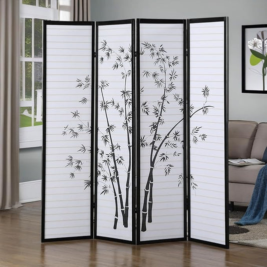 NicBex Room Divider 4 Panel Room Dividers with Oriental Style Partition Room Dividers and Folding Privacy Screens Wall Divider for Home, Office, Room Separation,72" W x 1" D x 71" H, Black