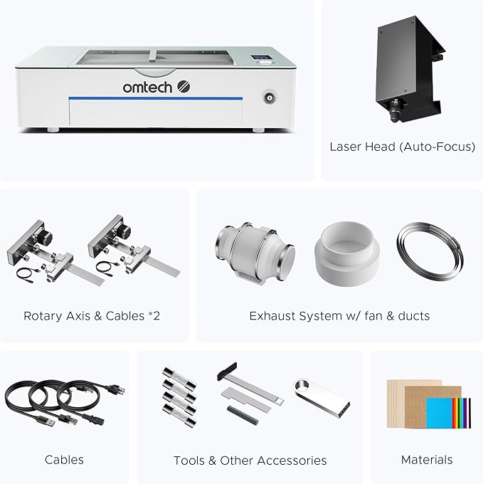 OMTech Polar+ 55W CO2 Laser Engraver Cutter with LightBurn, 20"x12" Work Area, 5MP Camera, Dual Rotary Axes, 500mm/s Speed, with Water Pump, Laser Cutting Machine for Wood Acrylic Glass More