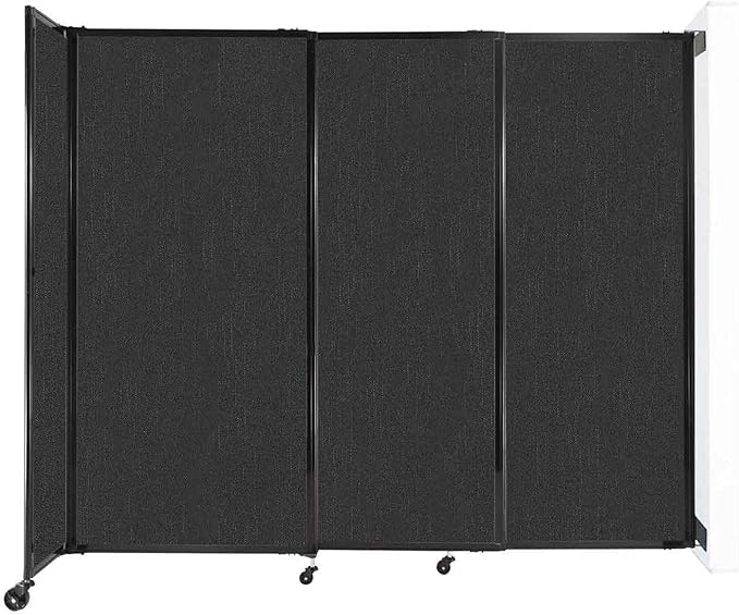Wall-Mounted Sliding StraightWall Room Divider | Adjustable Widths | Locking Wheels | Room Separator | Up to 7'2" Wide x 6' Tall Black Fabric Panels