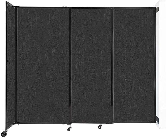 Wall-Mounted Sliding StraightWall Room Divider | Adjustable Widths | Locking Wheels | Room Separator | Up to 7'2" Wide x 6' Tall Black Fabric Panels