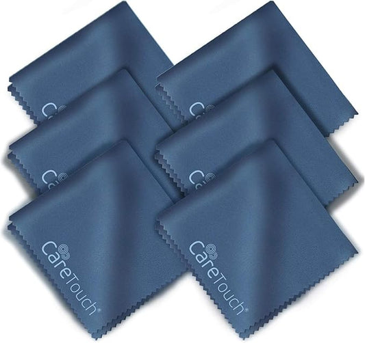 Care Touch Microfiber Cleaning Cloths, 6 Pack - Cleans Glasses, Lenses, Phones, Screens, Other Delicate Surfaces - Large Lint Free Microfiber Cloths - Eye Glass Clean Cloths - 6" x 7" (Navy Blue)