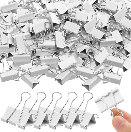 Jetec 200 Pcs 1.25in/32mm White Metal Binder Clips Bulk Medium Reusable Fold Back Binder Clips Paper Clamps Spring Steel Sturdy for Home School Office Supplies