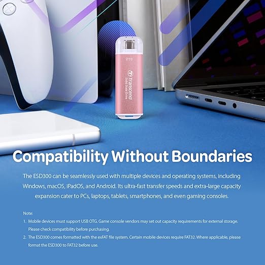 Transcend 2TB External SSD, USB 3.2 Gen2, Up to 1,050MB/s, Portable SSD with Type C, for Steam Deck, ROG Ally, MSI Claw, Windows & Mac, iPhone, iPad, Android, PS5, Xbox, Smart TV, Pink