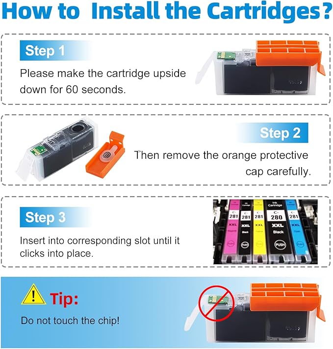 Compatible Ink Cartridge Replacement for Canon PGI-280 XXL CLI 281 Compatible with Canon Pixma TR7520 TR8520 TS6120 TS6220 TS6320 TS8120 TS8220 TS9120 TS9520 TS9521C (2PGBK & BK/C/M/Y 6 PK)
