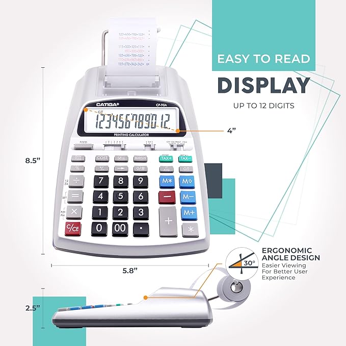 CATIGA New & Upgraded 2025 Printing Calculator Adding Machine 10 Key, Desktop Home Office Calculator with Paper Roll Print Out, Accounting Business Finance