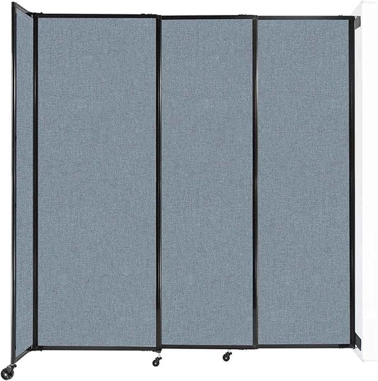 Wall-Mounted Sliding StraightWall Room Divider | Adjustable Widths | Locking Wheels | Room Separator | Up to 7'2" Wide x 7'6" Tall Powder Blue Fabric Panels